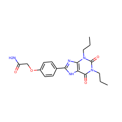 CCCn1c(=O)c2[nH]c(-c3ccc(OCC(N)=O)cc3)nc2n(CCC)c1=O ZINC000013806278