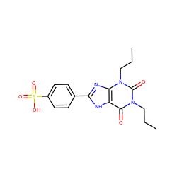 CCCn1c(=O)c2[nH]c(-c3ccc(S(=O)(=O)O)cc3)nc2n(CCC)c1=O ZINC000009229228