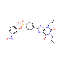 CCCn1c(=O)c2[nH]c(-c3ccc(S(=O)(=O)Oc4cccc([N+](=O)[O-])c4)cc3)nc2n(CCC)c1=O ZINC000013559493