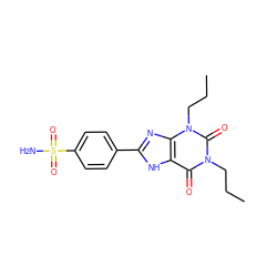 CCCn1c(=O)c2[nH]c(-c3ccc(S(N)(=O)=O)cc3)nc2n(CCC)c1=O ZINC000013832730