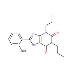 CCCn1c(=O)c2[nH]c(-c3ccccc3N)nc2n(CCC)c1=O ZINC000026016358