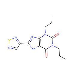 CCCn1c(=O)c2[nH]c(-c3cnsn3)nc2n(CCC)c1=O ZINC000012405316