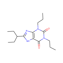 CCCn1c(=O)c2[nH]c(C(CC)CC)nc2n(CCC)c1=O ZINC000012405326