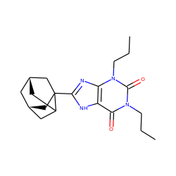 CCCn1c(=O)c2[nH]c(C34C[C@@H]5CC3C[C@H](C5)C4)nc2n(CCC)c1=O ZINC000100100396