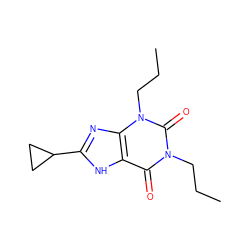 CCCn1c(=O)c2[nH]c(C3CC3)nc2n(CCC)c1=O ZINC000012405291