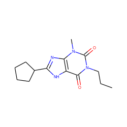 CCCn1c(=O)c2[nH]c(C3CCCC3)nc2n(C)c1=O ZINC000013778200