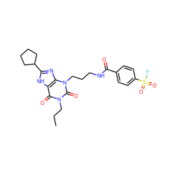 CCCn1c(=O)c2[nH]c(C3CCCC3)nc2n(CCCNC(=O)c2ccc(S(=O)(=O)F)cc2)c1=O ZINC000036113808