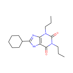 CCCn1c(=O)c2[nH]c(C3CCCCC3)nc2n(CCC)c1=O ZINC000005844948