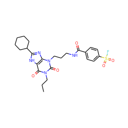 CCCn1c(=O)c2[nH]c(C3CCCCC3)nc2n(CCCNC(=O)c2ccc(S(=O)(=O)F)cc2)c1=O ZINC000036113832