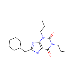 CCCn1c(=O)c2[nH]c(CC3CCCCC3)nc2n(CCC)c1=O ZINC000012405290