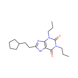 CCCn1c(=O)c2[nH]c(CCC3CCCC3)nc2n(CCC)c1=O ZINC000012405383