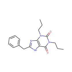 CCCn1c(=O)c2[nH]c(Cc3ccccc3)nc2n(CCC)c1=O ZINC000012405292