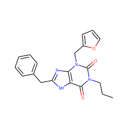 CCCn1c(=O)c2[nH]c(Cc3ccccc3)nc2n(Cc2ccco2)c1=O ZINC000045357718