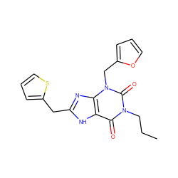 CCCn1c(=O)c2[nH]c(Cc3cccs3)nc2n(Cc2ccco2)c1=O ZINC000045356693