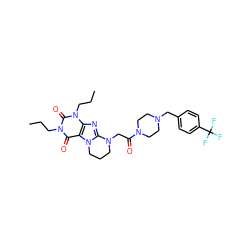 CCCn1c(=O)c2c(nc3n2CCCN3CC(=O)N2CCN(Cc3ccc(C(F)(F)F)cc3)CC2)n(CCC)c1=O ZINC000103248652