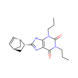 CCCn1c(=O)c2nc([C@@H]3C[C@H]4C=C[C@H]3C4)[nH]c2n(CCC)c1=O ZINC000100643556