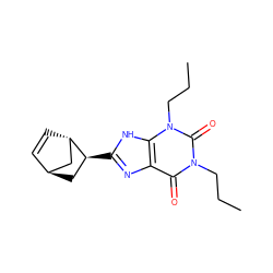 CCCn1c(=O)c2nc([C@H]3C[C@H]4C=C[C@H]3C4)[nH]c2n(CCC)c1=O ZINC000100643558