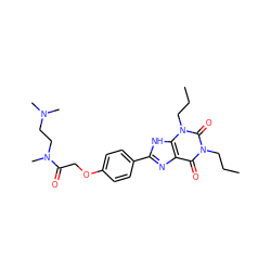 CCCn1c(=O)c2nc(-c3ccc(OCC(=O)N(C)CCN(C)C)cc3)[nH]c2n(CCC)c1=O ZINC000029486202