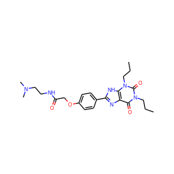 CCCn1c(=O)c2nc(-c3ccc(OCC(=O)NCCN(C)C)cc3)[nH]c2n(CCC)c1=O ZINC000029556244