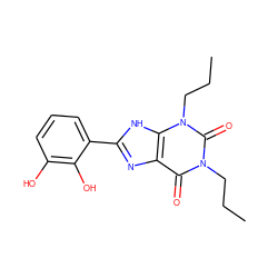 CCCn1c(=O)c2nc(-c3cccc(O)c3O)[nH]c2n(CCC)c1=O ZINC000013473635