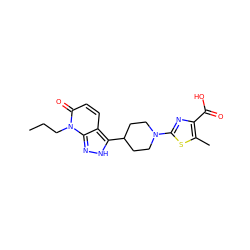 CCCn1c(=O)ccc2c(C3CCN(c4nc(C(=O)O)c(C)s4)CC3)[nH]nc21 ZINC000653840732