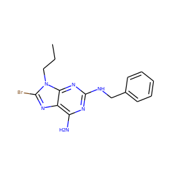 CCCn1c(Br)nc2c(N)nc(NCc3ccccc3)nc21 ZINC000653783718