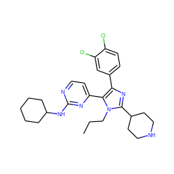 CCCn1c(C2CCNCC2)nc(-c2ccc(Cl)c(Cl)c2)c1-c1ccnc(NC2CCCCC2)n1 ZINC000012501995