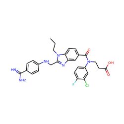 CCCn1c(CNc2ccc(C(=N)N)cc2)nc2cc(C(=O)N(CCC(=O)O)c3ccc(F)c(Cl)c3)ccc21 ZINC000653780762