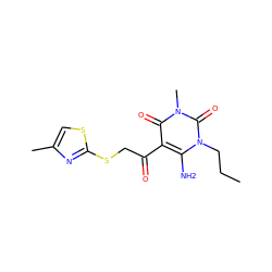 CCCn1c(N)c(C(=O)CSc2nc(C)cs2)c(=O)n(C)c1=O ZINC000003421300