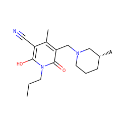 CCCn1c(O)c(C#N)c(C)c(CN2CCC[C@@H](C)C2)c1=O ZINC000019973693