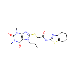 CCCn1c(SCC(=O)Nc2nc3c(s2)CCCC3)nc2c1c(=O)n(C)c(=O)n2C ZINC000004102988