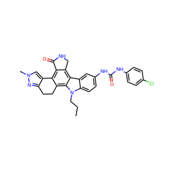 CCCn1c2ccc(NC(=O)Nc3ccc(Cl)cc3)cc2c2c3c(c4c(c21)CCc1nn(C)cc1-4)C(=O)NC3 ZINC000036338915