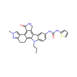 CCCn1c2ccc(NC(=O)Nc3cccs3)cc2c2c3c(c4c(c21)CCc1nn(C)cc1-4)C(=O)NC3 ZINC000036338903