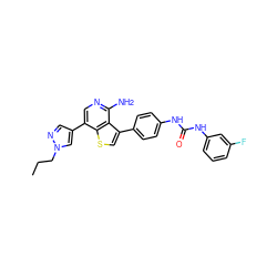 CCCn1cc(-c2cnc(N)c3c(-c4ccc(NC(=O)Nc5cccc(F)c5)cc4)csc23)cn1 ZINC000063539817