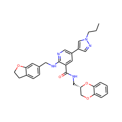 CCCn1cc(-c2cnc(NCc3ccc4c(c3)OCC4)c(C(=O)NC[C@H]3COc4ccccc4O3)c2)cn1 ZINC000473135894