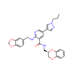 CCCn1cc(-c2cnc(NCc3ccc4c(c3)OCO4)c(C(=O)NC[C@@H]3COc4ccccc4O3)c2)cn1 ZINC000473135466