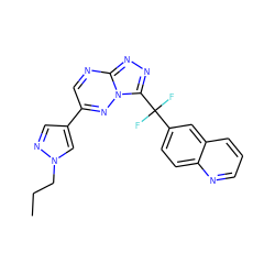 CCCn1cc(-c2cnc3nnc(C(F)(F)c4ccc5ncccc5c4)n3n2)cn1 ZINC000653842791