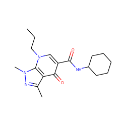 CCCn1cc(C(=O)NC2CCCCC2)c(=O)c2c(C)nn(C)c21 ZINC000095594798