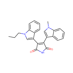 CCCn1cc(C2=C(c3cn(C)c4ccccc34)C(=O)NC2=O)c2ccccc21 ZINC000013447694