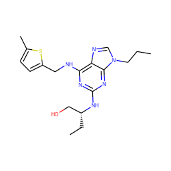 CCCn1cnc2c(NCc3ccc(C)s3)nc(N[C@H](CC)CO)nc21 ZINC000095559479