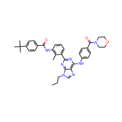 CCCn1cnc2c(Nc3ccc(C(=O)N4CCOCC4)cc3)nc(-c3cccc(NC(=O)c4ccc(C(C)(C)C)cc4)c3C)nc21 ZINC000169341155