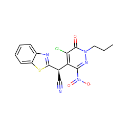 CCCn1nc([N+](=O)[O-])c([C@@H](C#N)c2nc3ccccc3s2)c(Cl)c1=O ZINC000003234316