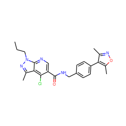 CCCn1nc(C)c2c(Cl)c(C(=O)NCc3ccc(-c4c(C)noc4C)cc3)cnc21 ZINC000049050966