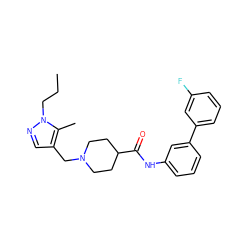 CCCn1ncc(CN2CCC(C(=O)Nc3cccc(-c4cccc(F)c4)c3)CC2)c1C ZINC000011839459