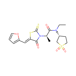 CCN(C(=O)[C@@H](C)N1C(=O)/C(=C/c2ccco2)SC1=S)[C@@H]1CCS(=O)(=O)C1 ZINC000009302700