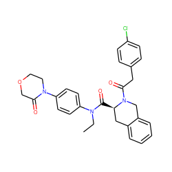 CCN(C(=O)[C@@H]1Cc2ccccc2CN1C(=O)Cc1ccc(Cl)cc1)c1ccc(N2CCOCC2=O)cc1 ZINC000084668919