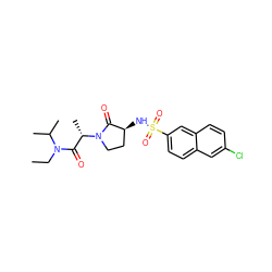 CCN(C(=O)[C@H](C)N1CC[C@H](NS(=O)(=O)c2ccc3cc(Cl)ccc3c2)C1=O)C(C)C ZINC000014949946