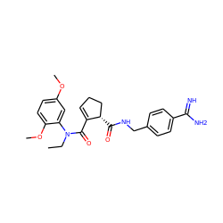 CCN(C(=O)C1=CCC[C@@H]1C(=O)NCc1ccc(C(=N)N)cc1)c1cc(OC)ccc1OC ZINC000013493930