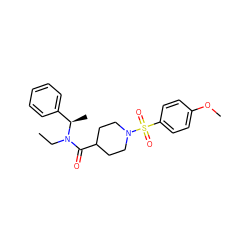 CCN(C(=O)C1CCN(S(=O)(=O)c2ccc(OC)cc2)CC1)[C@H](C)c1ccccc1 ZINC000204960345