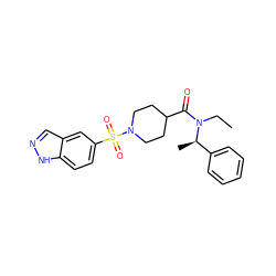 CCN(C(=O)C1CCN(S(=O)(=O)c2ccc3[nH]ncc3c2)CC1)[C@H](C)c1ccccc1 ZINC000204960685